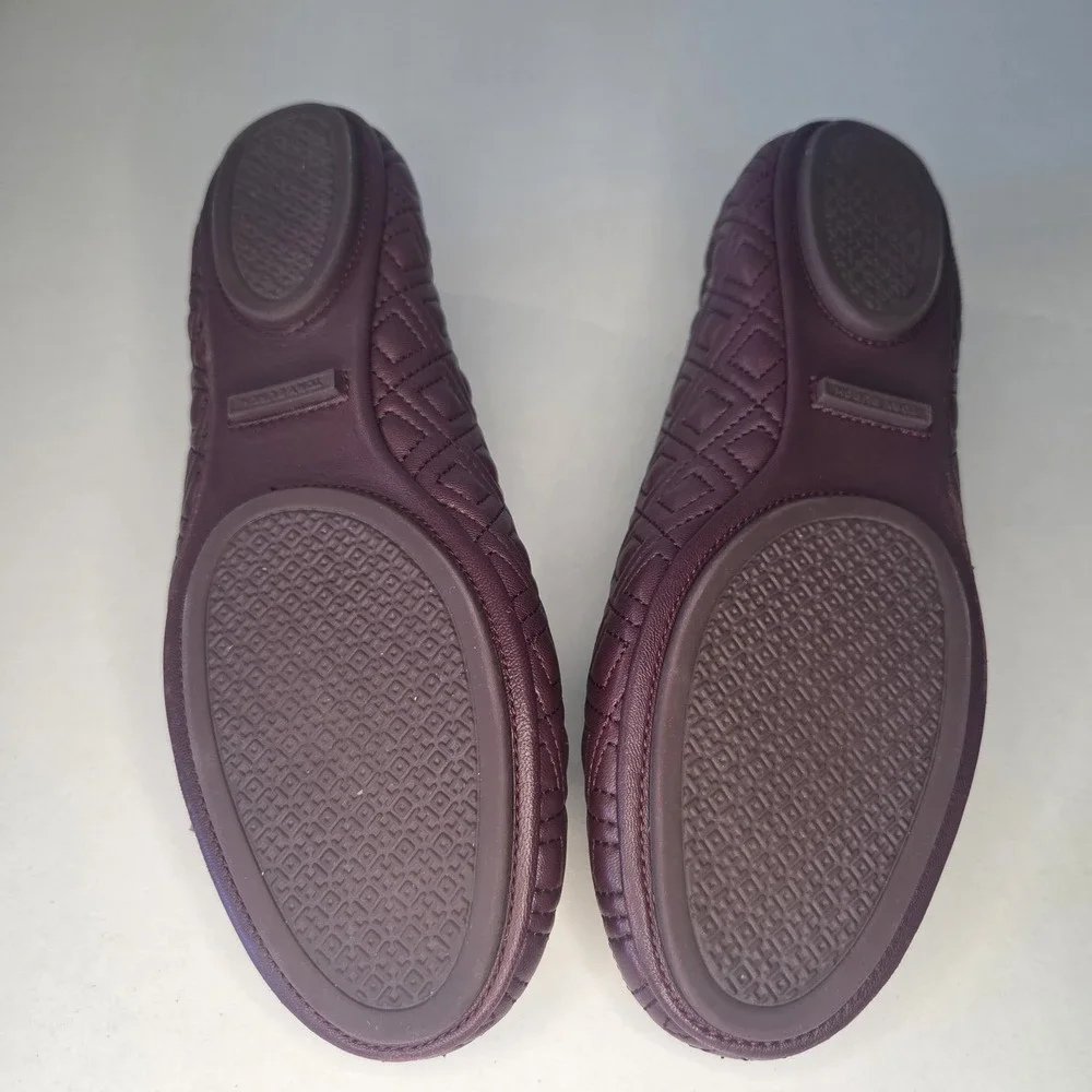 Tory Burch Minnie Quilted Nappa Leather Ballet Flats Port Burgundy Wine US 10